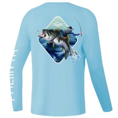 Imagem de Palmyth Camisa de pesca para meninos camiseta de manga longa FPS 50+ proteção solar, Azul gelo/Cowboy Master, M