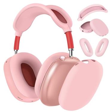 Imagem de [3 em 1] Capa de silicone Vsagier para AirPod Max, capa de almofada de orelha/capa de fone de ouvido/capa de faixa de cabeça, antiarranhões, acessórios capa ultra protetora para Apple AirPods Max (rosa)