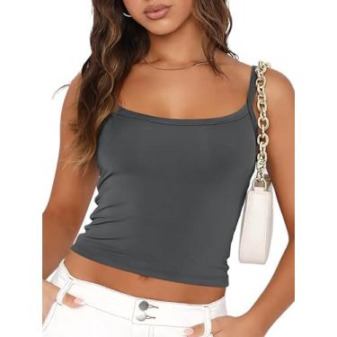 Imagem de Trendy Queen Camiseta regata feminina com alças finas ajustáveis básicas, blusas cropped fofas para mulheres roupas de verão, Cinza-escuro, GG