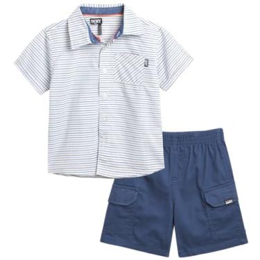 Imagem de DKNY Conjunto de shorts para meninos - 2 peças de camiseta e shorts de botão - Lindo traje de verão combinando para crianças e meninos (2-7), Azul mineral, 4