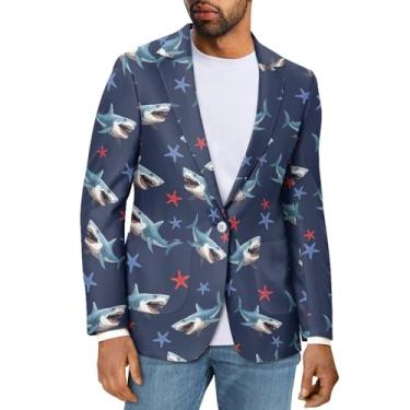 Imagem de Sprowallow Blazer masculino casual slim fit um botão elegante casaco esportivo lapela entalhada terno de negócios blazers jaqueta outono, Estrela-do-mar tubarão, Medium