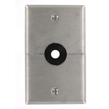 Imagem de Leviton Placa de parede para telefone/cabo S751-N com orifício de 0,625 polegadas, suporte de caixa, placa dividida horizontal, aço inoxidável