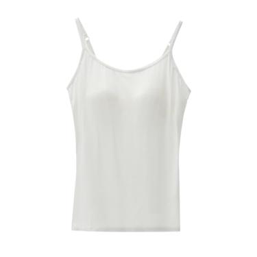 Imagem de Camiseta feminina com sutiã embutido com alças ajustáveis, regata de verão, folgada, para meninas adolescentes, Branco, XXG