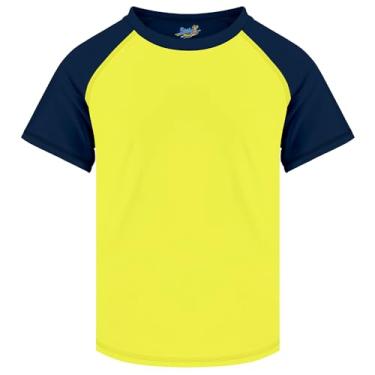 Imagem de Camiseta de natação Rash Guard para meninos, manga curta, para crianças, jovens, rashguard, camiseta de natação UPF+ 50 de secagem rápida, Amarelo, azul-marinho, 4 Anos