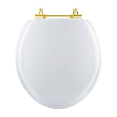Imagem de Assento Sanitario Almofadado Convencional Oval Universal Branco com Ferragem Dourada