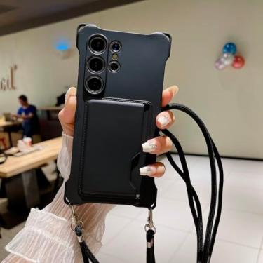 Imagem de Cordão de silicone líquido com alça de pescoço, capa para samsung s24 s23 s22 ultra plus fe a54 a14 a34 a15 carteira de cartão, preta, para s23 fe