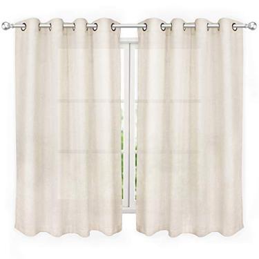 Imagem de VOILYBIRD Palma Cortinas semitransparentes de linho natural para quarto 153 cm de comprimento, cortinas de filtragem de luz, conjunto de ilhós de bronze com 2 painéis (132 cm L x 163 cm C, natural)