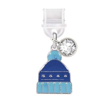 Imagem de ELISE & FONDA TP437 Tipo-C porta de carregamento USB plugue antipoeira chapéu de inverno pingente de celular para iPhone 15/Samsung/OnePlus/Xiaomi/oppo telefones Android (azul), approx. 1.7 cm (L) x