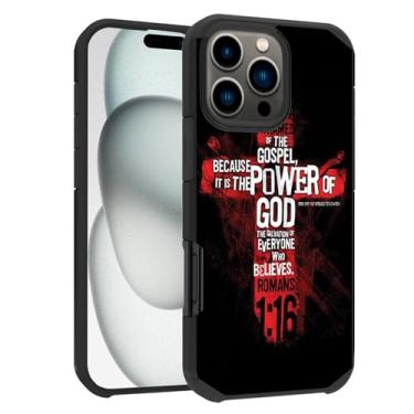 Imagem de BWOOLL Capa para iPhone 16 Pro Max, PC rígido híbrido e silicone macio com proteção dupla à prova de choque para iPhone 16 Pro Max (2024) 6,9 polegadas, versículo bíblico cruz cristã citações Romanos