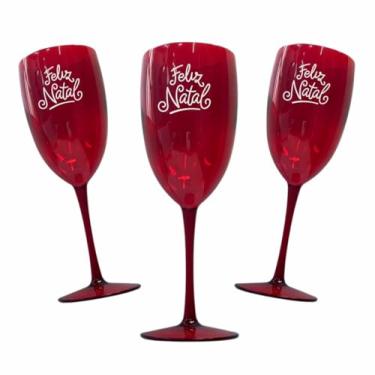 Imagem de Kit 15 Taças Vinho Drink 420ml Acrílica FELIZ NATAL - Aloha (Rubi)