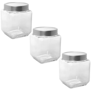 Imagem de Kit 3 Potes de Vidro 1,2L com Tampa de Metal Prata Gastro Lyor Porta Mantimento Alimentos