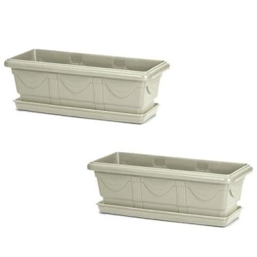 Imagem de 2 Vaso Jardineira Floreira Horta Romana Mármore 50cm + Prato - Nutripl