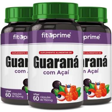 Imagem de Kit 3 Guaraná Com Açai 60 Cápsulas 750Mg Fitoprime