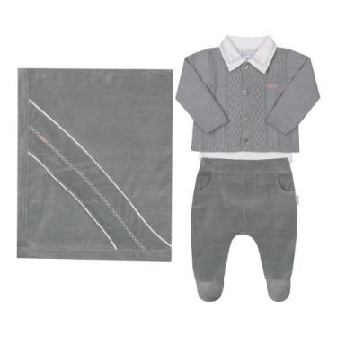 Imagem de Saída Maternidade Bebê Menino 4Pçs Plush Tricô Paraiso 16127 - Paraíso