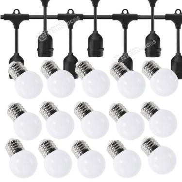 Imagem de Kit Extensão Varal 15 Metros + 15 Lâmpadas Bolinha Leitosa LED G45 Ide