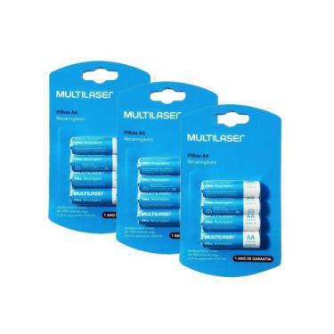 Imagem de Combo Pilhas Recarregáveis AA 2500 Mah Multilaser12 Unidades Microfone