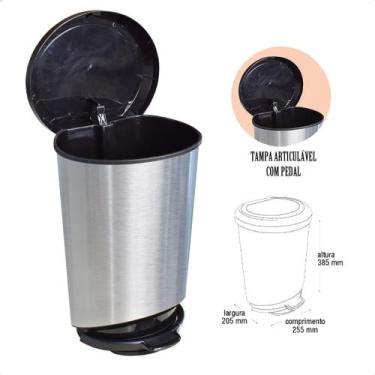 Imagem de Lixeira Cesto De Lixo Lata Com Pedal Preta Multiuso 10 Litro Cor Inox 