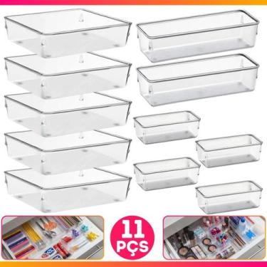 Imagem de Kit 11 Organizador Multiuso Modular Gavetas Acrílico Quadrado 3 Tamanh