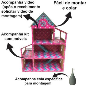 Imagem de Casinha De Boneca + Kit De Mini Móveis Infantil Mdf Princesa - babykid