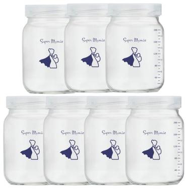 Imagem de Kit com 7 Potes de Vidro para Armazenar Leite Materno 200ml Com Gradua