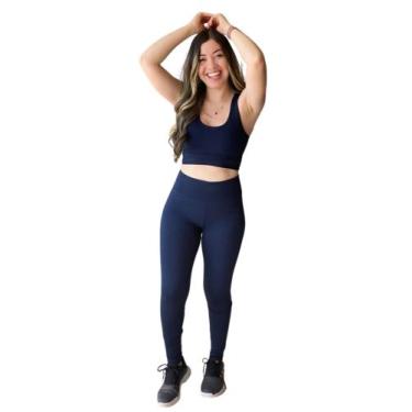 Imagem de Conjunto Fitness Academia Preto (Top + Legging) - JinkingStore, Azul, 