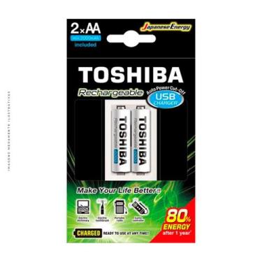 Imagem de Carregador de Pilha USB AA/AAA Toshiba, Com 2x Pilhas AA - TNHC-6GME2 