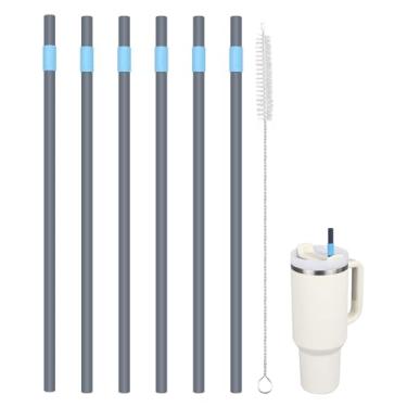 Imagem de KLOWOAH Canudo de substituição compatível com copo Stanley 1,134 g, com 1 escova, pacote com 6 (azul-cinza)