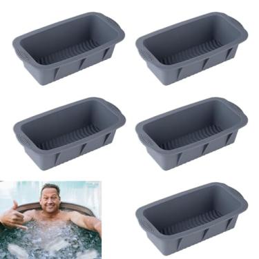Imagem de 5 peças de molde de bloco de gelo extragrande, moldes de silicone cinza para banheira de gelo, moldes de cubos de gelo grandes para banho de gelo, máquina de gelo para mergulho frio ou refrigeradores,