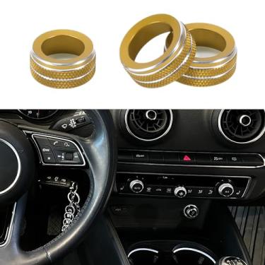 Imagem de TUCKBOLD Anel de cobertura do botão de controle do aquecedor climático de ar condicionado AC para Audi A3 8V 2014-2020 resistente | Acabamento interior do decalque dourado 3 peças