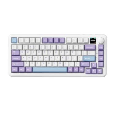 Imagem de Odpaltoy Teclado mecânico Ajazz AK820MAX 75% com tela inteligente TFT, teclado para jogos com retroiluminação RGB, teclado hot swappable de 81 teclas para BT5.1/2.4G/Tipo-C (Mist River Sea ·