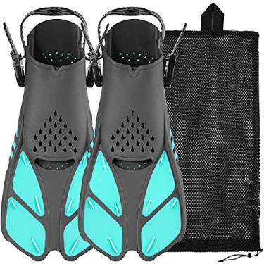 Imagem de Sugaroom Barbatanas de natação com salto aberto, nadadeiras ajustáveis com bolsa de malha, aletas de mergulho para natação, mergulho adulto masculino e feminino infantil