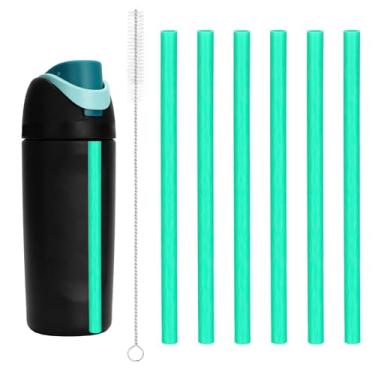 Imagem de 6 peças de substituição de canudo com escova de limpeza, canudos de plástico reutilizáveis para garrafa de água Owala acessórios de canudo peças compatíveis com Owala FreeSip Kids 473 g (verde)