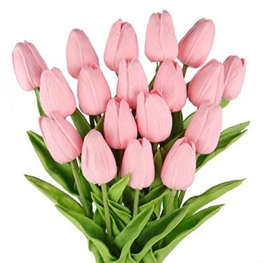 Imagem de Beferr 10 peças de tulipas, flores artificiais, tulipas falsas, toque real, buquês de flores falsas, arranjos para decoração de mesa de Páscoa, primavera, decoração de casa, coral, rosa