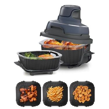 Imagem de Forros de silicone para fritadeira a ar para Ninja Crispi FN101GY, acessórios antiaderentes para fritadeira de ar de vidro Ninja, forro grande para recipiente de 4 litros e forro pequeno para