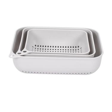 Imagem de ＫＬＫＣＭＳ 3 pçs frutas vegetais cesta de lavagem cozinha filtro tigela escorredor macarrão multifuncional para casa, dormitório, cozinha, acampamento, cinza