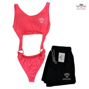 Imagem de Maiô Engana Mamãe com Bojo + Short Suplex Estampa Refletiva - Gringas 