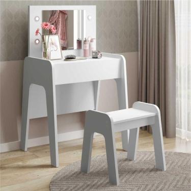 Imagem de Penteadeira com luzes de LED, espelho, banco e 1 gaveta c/ organizador Doçura Multimóveis Branco