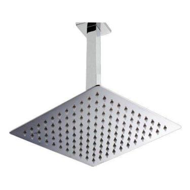 Imagem de Ducha Chuveiro Quadrada Metal Inox 20x20cm Com Braço de Teto Quadrado 
