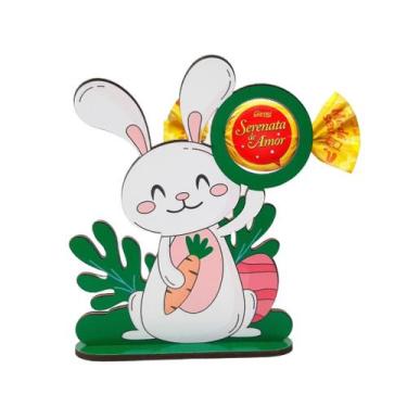 Imagem de Totem de Mesa Porta Bombom Páscoa Coelhinho Segurando Lembrancinha Dec