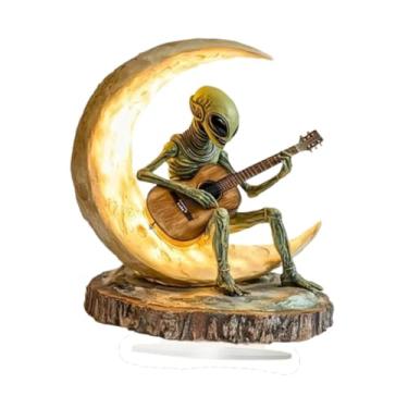Imagem de Fancyes Ornamento de lua alienígena acrílico, decoração de mesa, presente colecionável 2d, peça central, decoração de guitarra alienígena para sala de estar