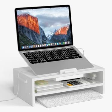 Imagem de AFOOYO Suporte Ergonômico Ajustável de Madeira para Laptop, Compatível com Laptops de 10 a 17,3 Polegadas, Branco