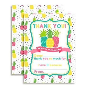 Imagem de Notas de agradecimento de abacaxi para crianças, Thank you Bunches! Dez cartões de preenchimento em branco de 10 x 14 cm com 10 envelopes brancos da AmandaCreation