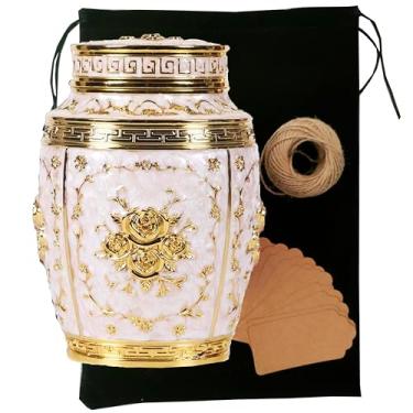 Imagem de EVELUXWIT Lembrança Urnas de Rosas para Cinzas Humanas Médias Urna de Cremação para Cinzas Humanas Adultas Lindas Urnas Funerárias Decorativas de Liga de Zinco, 7,1" Ax 4,7" C (Dourado)