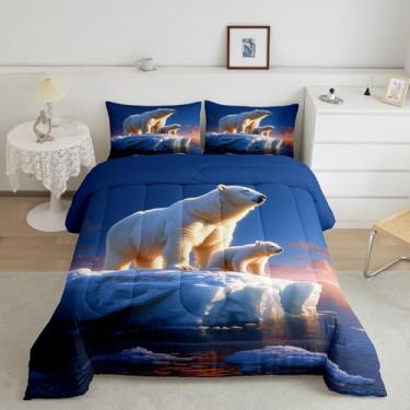 Imagem de Castle Fairy Wildlife, conjunto de edredom casal para crianças, meninos e meninas, urso polar, animais do gelo, decoração de quarto, paisagem de geleira, conjunto de edredom com 3 peças, urso branco