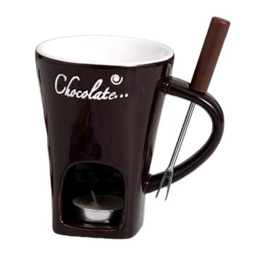 Imagem de Conjunto de canecas para fondue de chocolate, fonduefork para aquecimento de manteiga | Caneca de cerâmica para fondue de chocolate com copo de derretimento,Aquecedor de manteiga leve para chá com gar