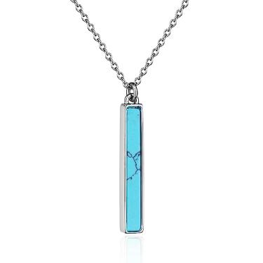 Imagem de Lauren-Spencer Colar de barra vertical com pedra preciosa para mulheres, banhado a ouro, prata, delicada, ametista branca, howlita turquesa, colar com pingente de barra para mulheres, colar de cristal