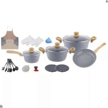 Imagem de Jogo De Panela Antiaderente de Aluminio Cinza 21 Pçs Linda! - Knakasak
