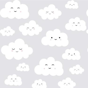 Imagem de Papel de Parede Adesivo Autocolante Infantil Baby Nuvens Com Rostinhos Fundo Cinza Vinílico REF: DPBA91