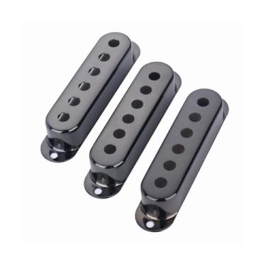 Imagem de ROZILO 3 peças de capas de captador de guitarra de bobina única preta (espaçamento de 52 mm) conjunto de anéis de montagem de captador de cobre para Stratocaster