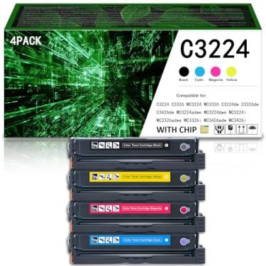 Imagem de Pacote com 4 cartuchos de toner remanufaturados C3224 C3210K0 C3210C0 C3210M0 C3210Y0 com substituição de chip para impressora Lexmark C3224 C3326 C3426 MC3224 MC3326 MC3426, 1 Conjunto - 1500 0